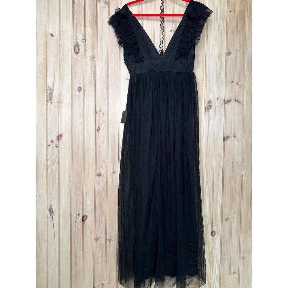 NWT Lulus Simply Delighted Black Mesh Ruffle Backless Maxi Dress Whimsigoth Sz M - Picture 6 of 8